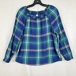 Old Navy Womens Plaid Off Shoulder Smocked Long‎ Sleeve Top Size M